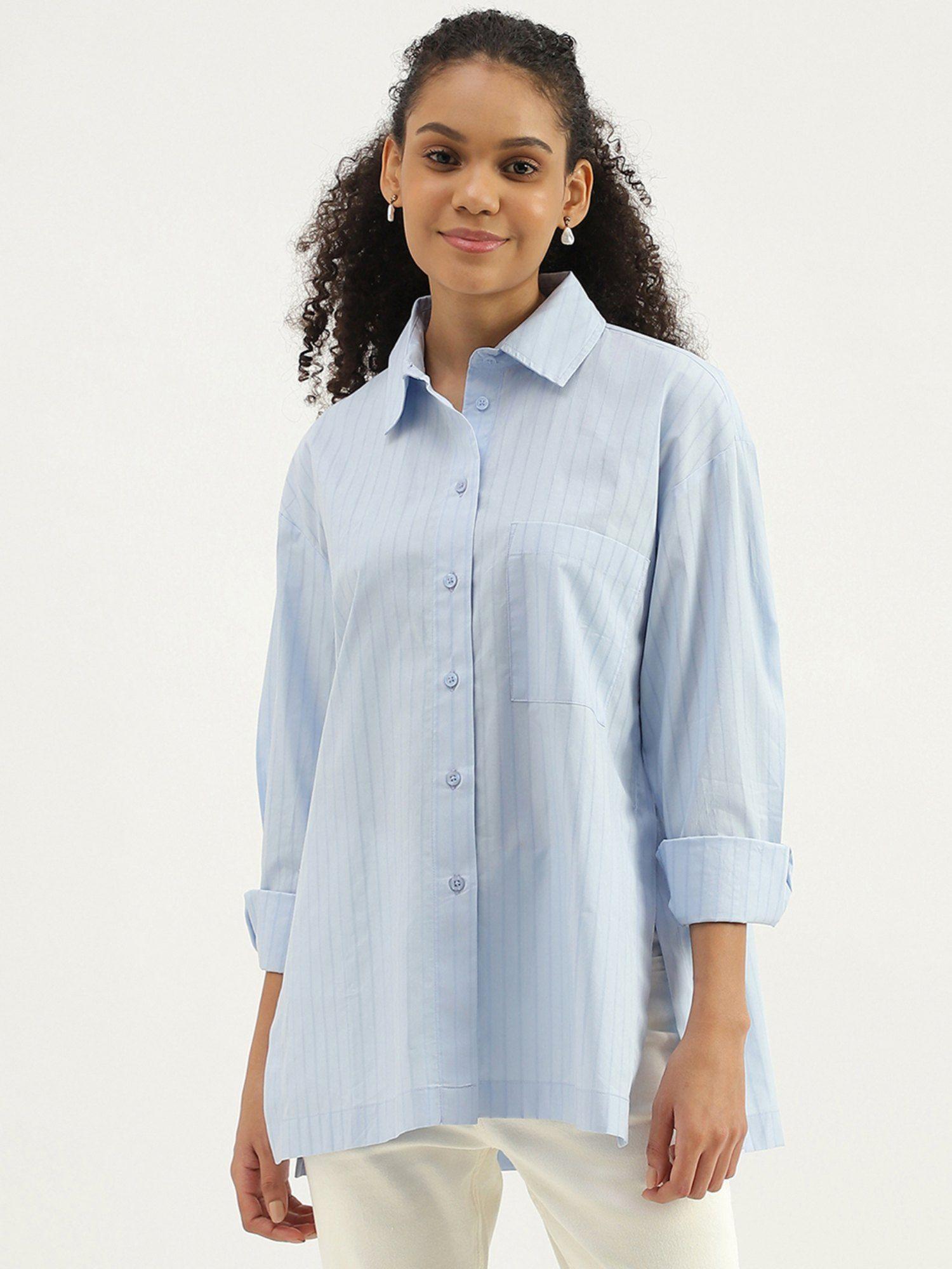 spread collar striped shirt