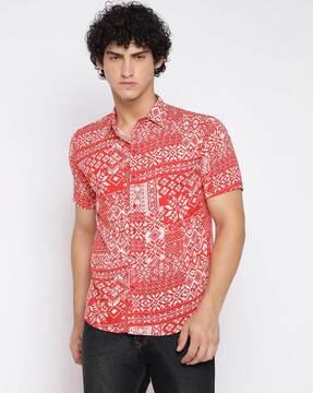 spread collared indian print shirt