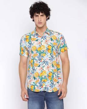 spread collared tropical print shirt