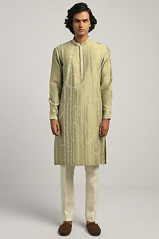 spring sage green kurta with hand embroidery