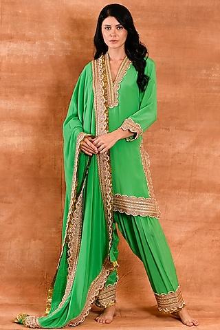 spring green crepe silk kurta set