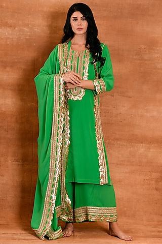 spring green crepe silk kurta set