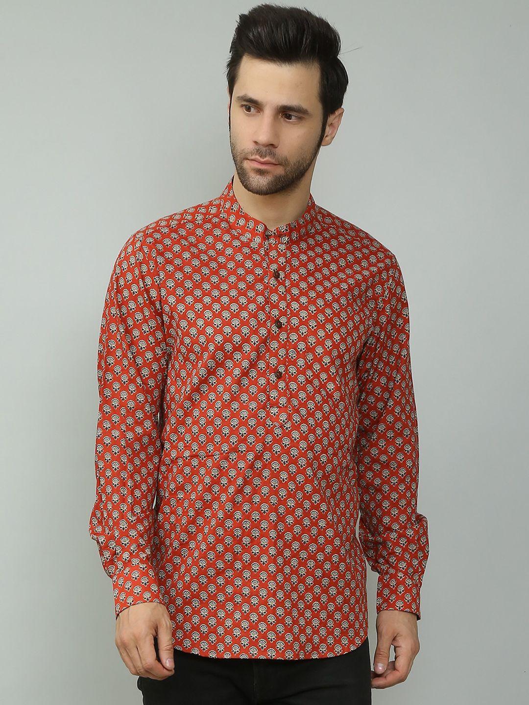 spring soul comfort ethnic motifs printed mandarin collar cotton casual shirt