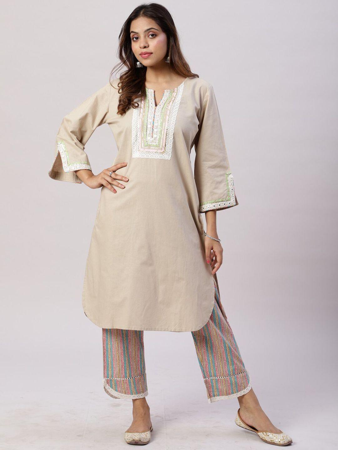 spring soul ethnic motifs embroidered regular thread work kurta with trousers