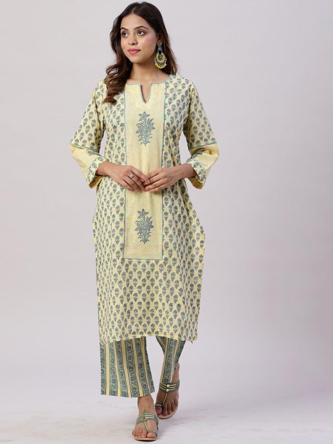 spring soul floral printed regular pure cotton kurta with trousers