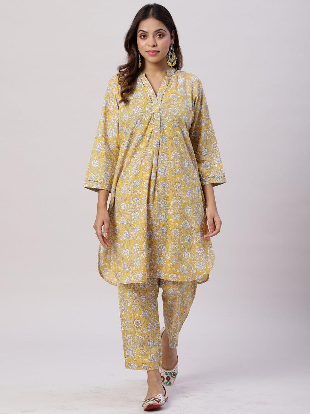 spring soul floral printed regular pure cotton kurta with trousers