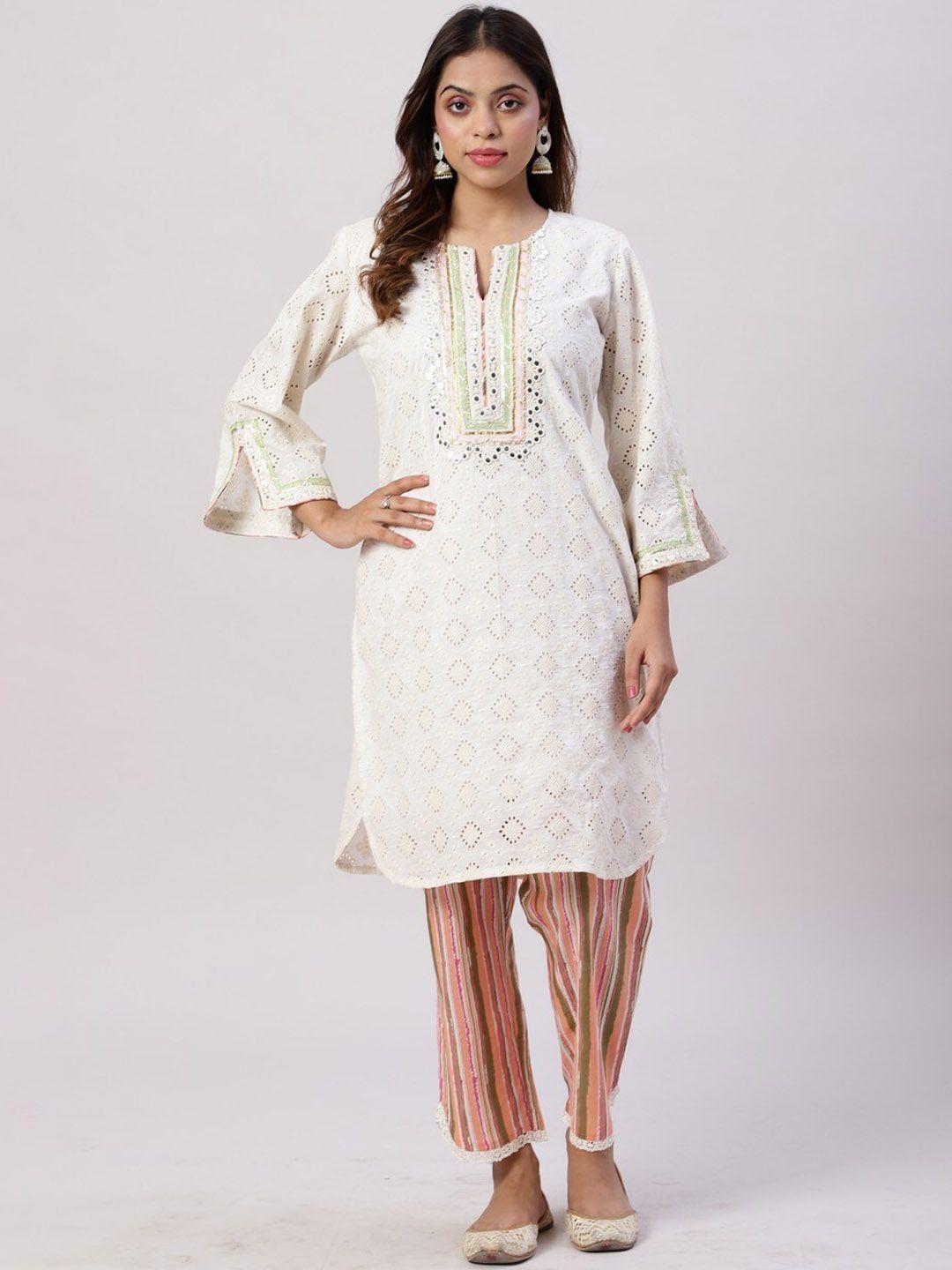 spring soul self design regular gotta patti pure cotton kurta with trousers