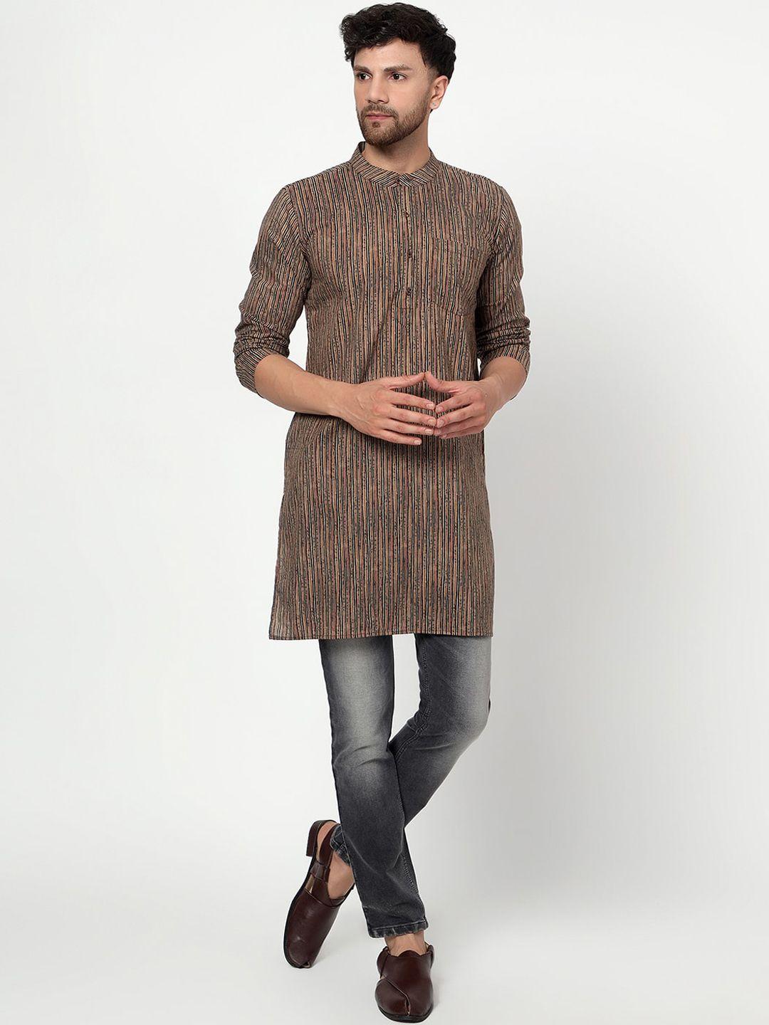 spring soul striped band collar cotton straight kurta