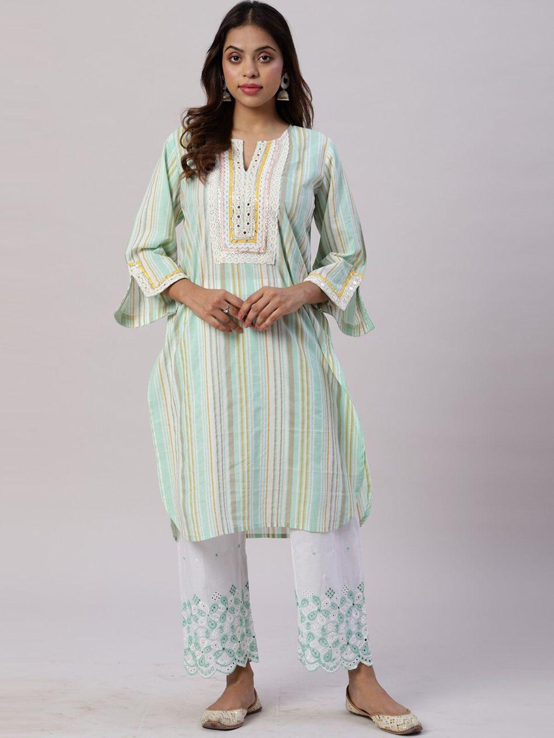spring soul striped regular pure cotton kurta with trousers