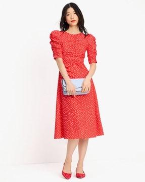 spring time dot ruched dress