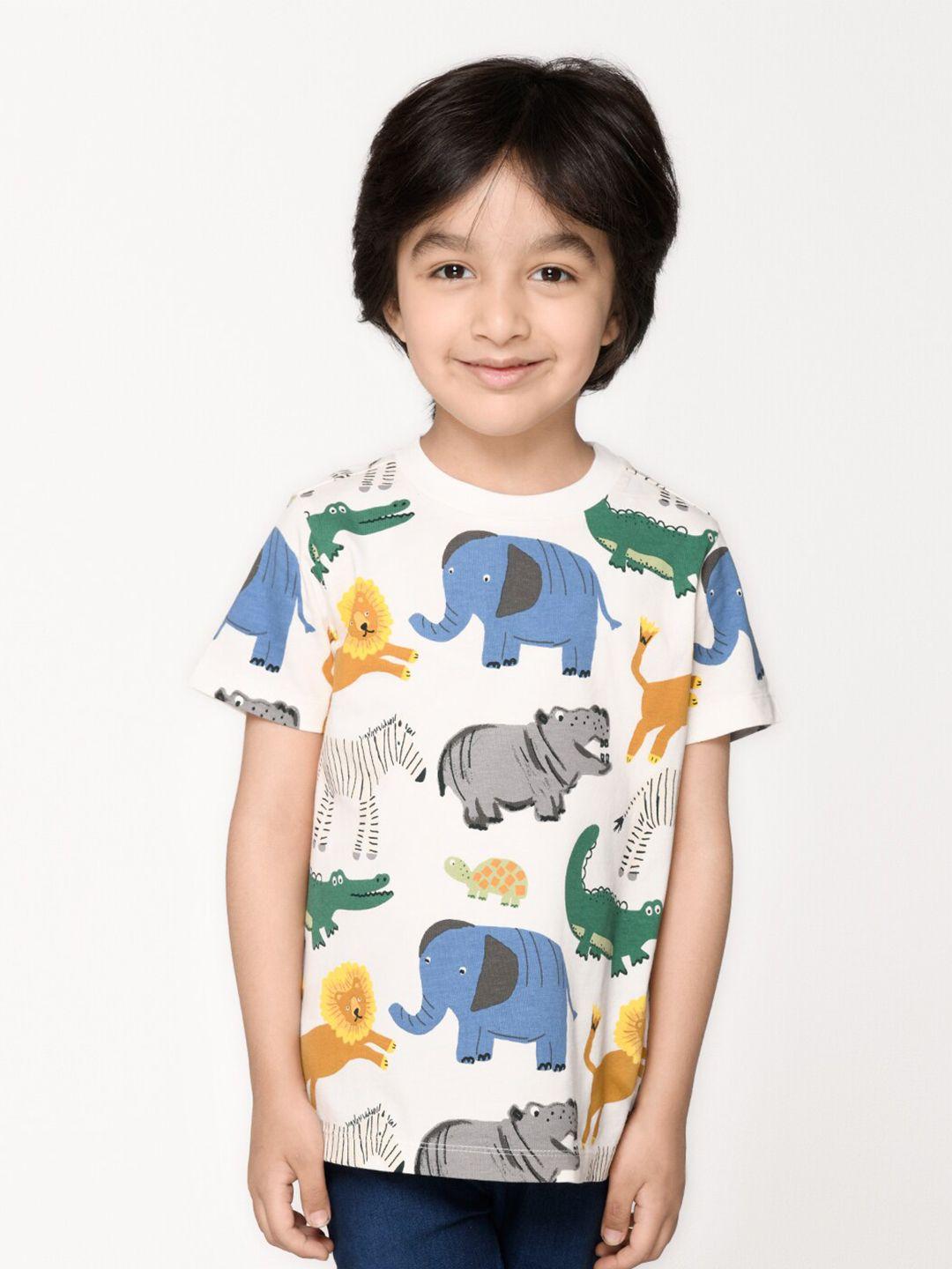 spunkies boys white  organic mr safari animal top printed organic cotton t-shirt