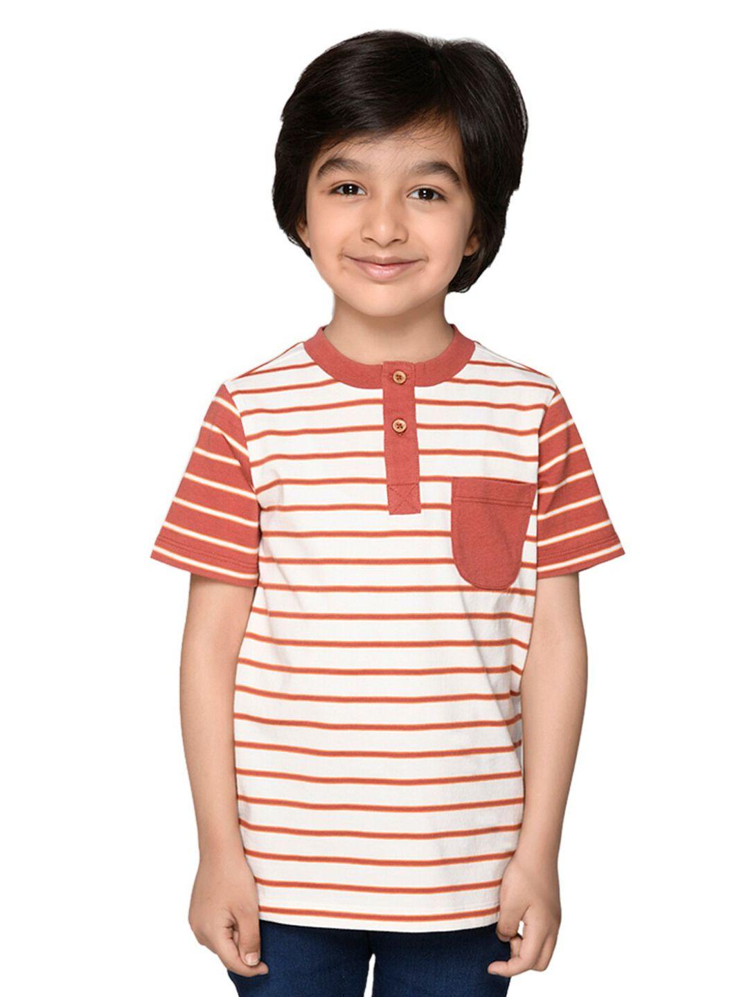 spunkies boys brown & off white striped henley neck organic cotton t-shirt