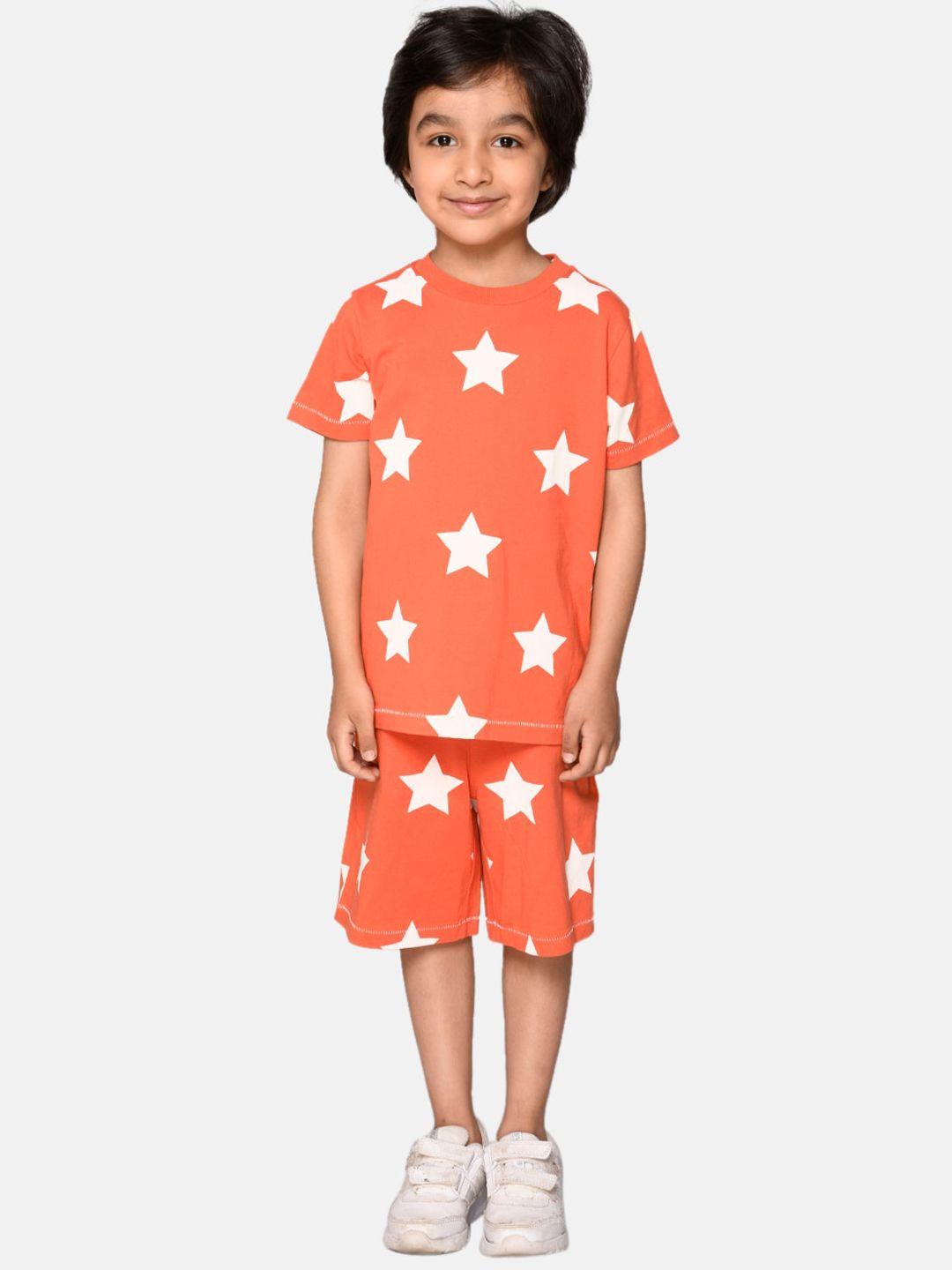 spunkies boys orange & white printed night suit
