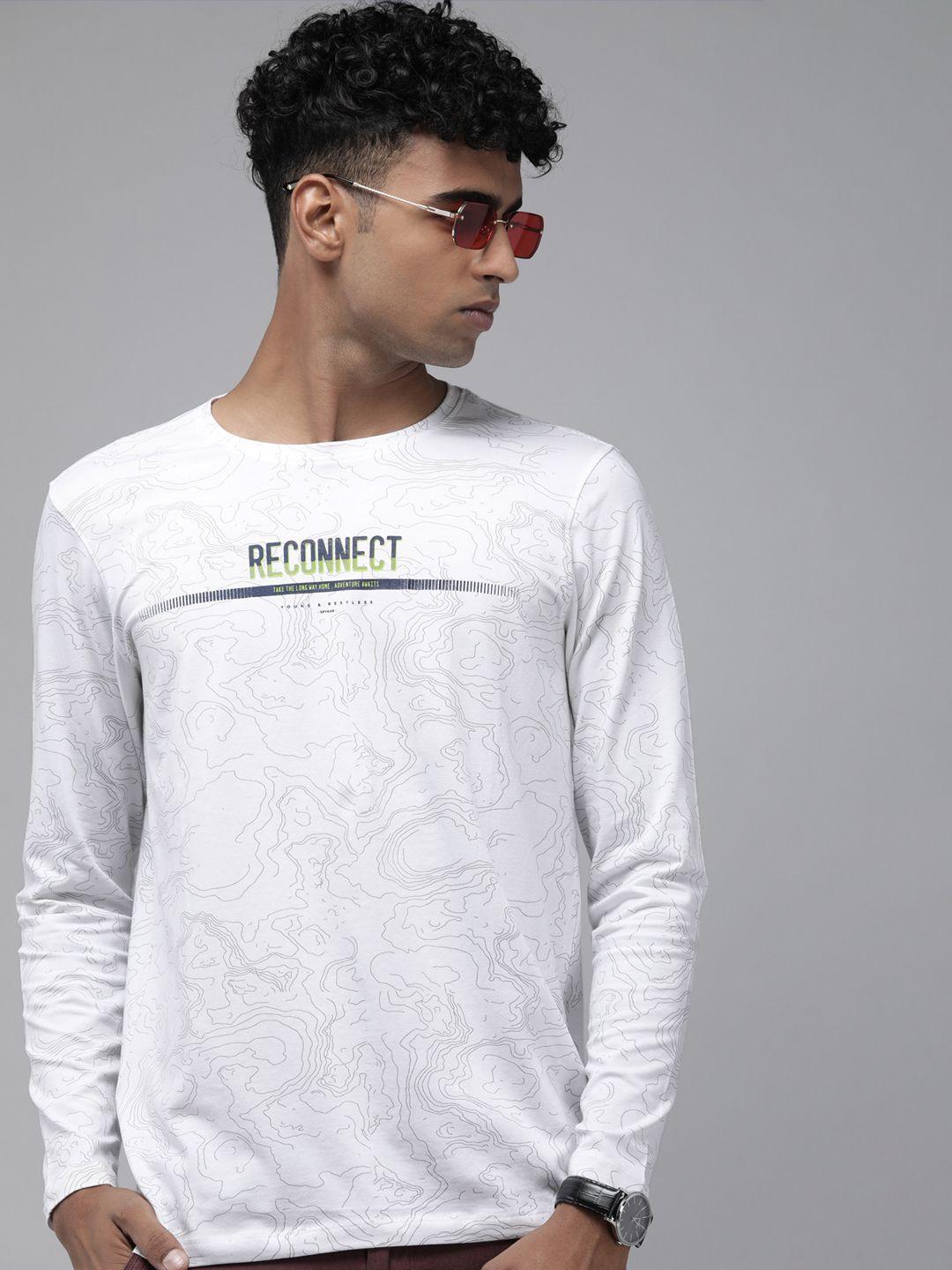 spykar abstract printed applique slim fit t-shirt