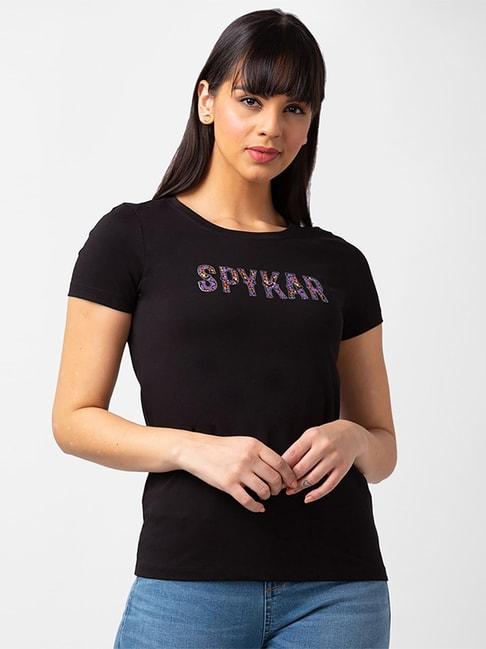 spykar black printed t-shirt