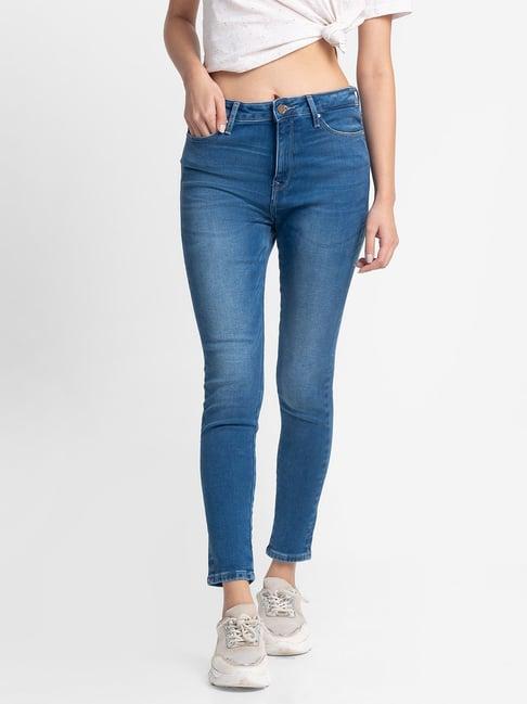 spykar blue cotton high rise jeans