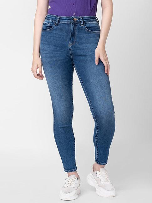 spykar blue cotton high rise jeans