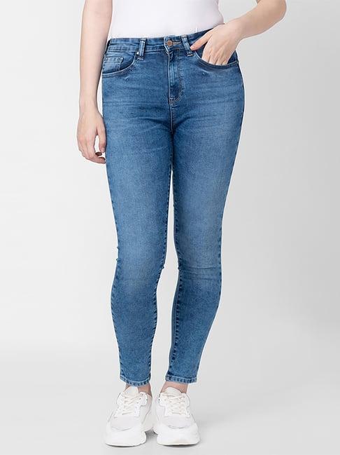spykar blue cotton mid rise jeans