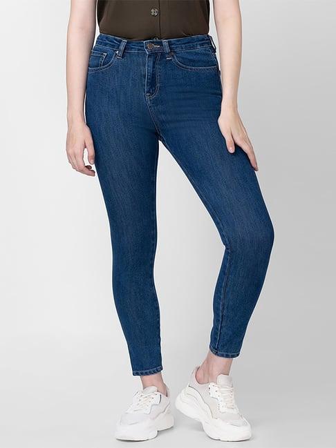 spykar blue cotton mid rise jeans