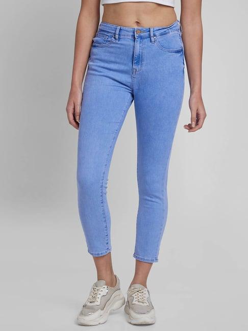 spykar blue cotton skinny fit high rise jeans