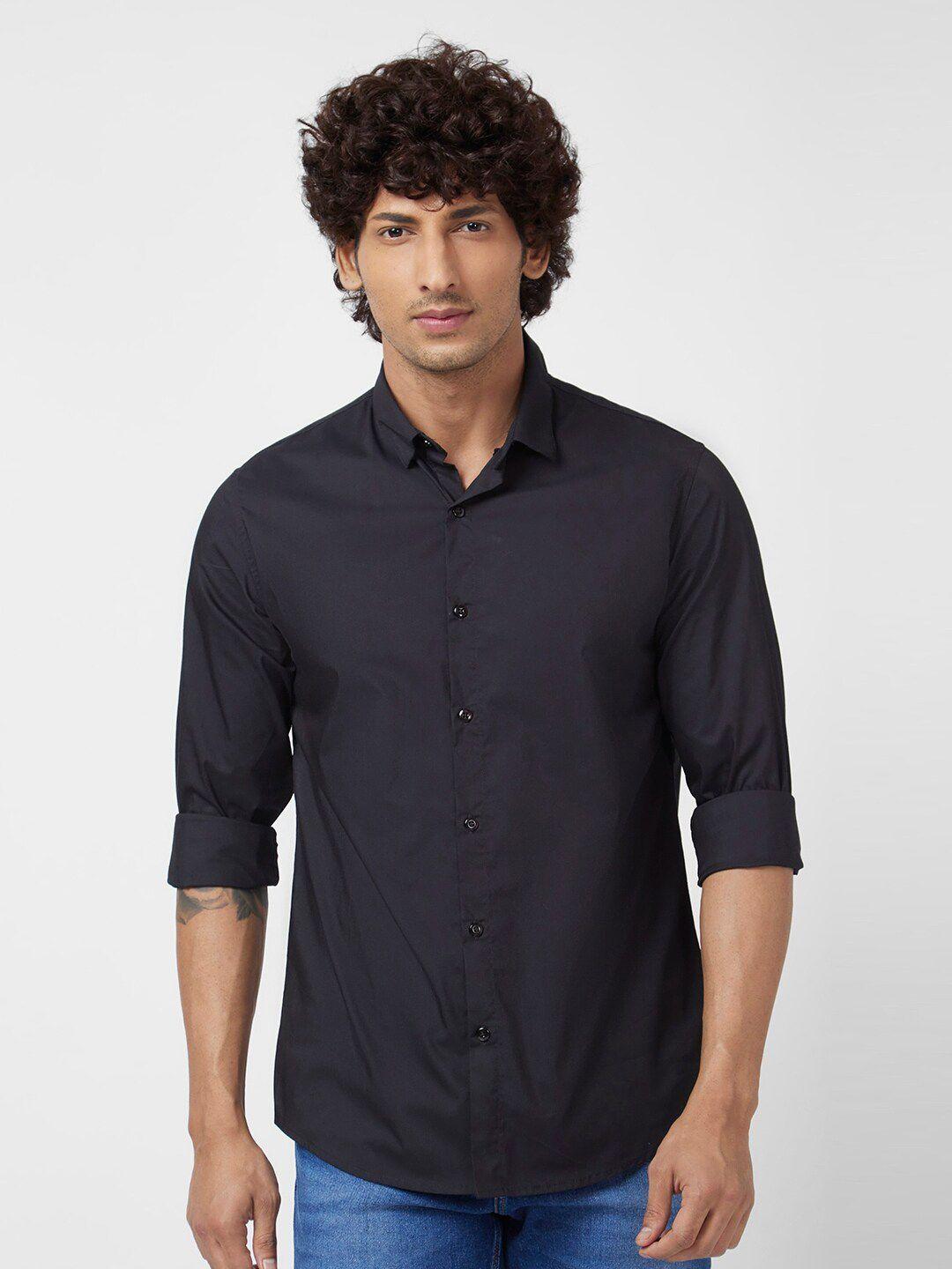 spykar classic spread collar opaque regular fit cotton linen casual shirt
