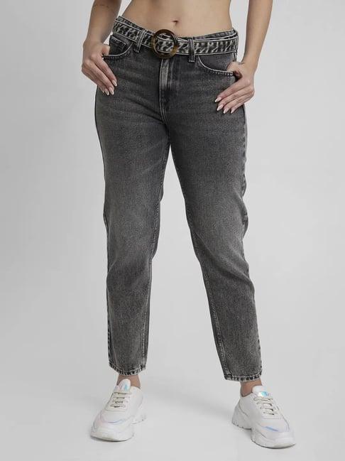 spykar grey cotton relaxed fit mid rise jeans