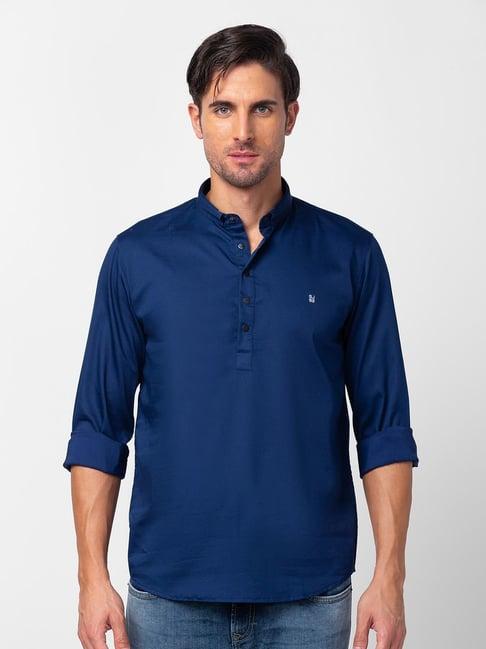 spykar indigo blue cotton slim fit short kurta