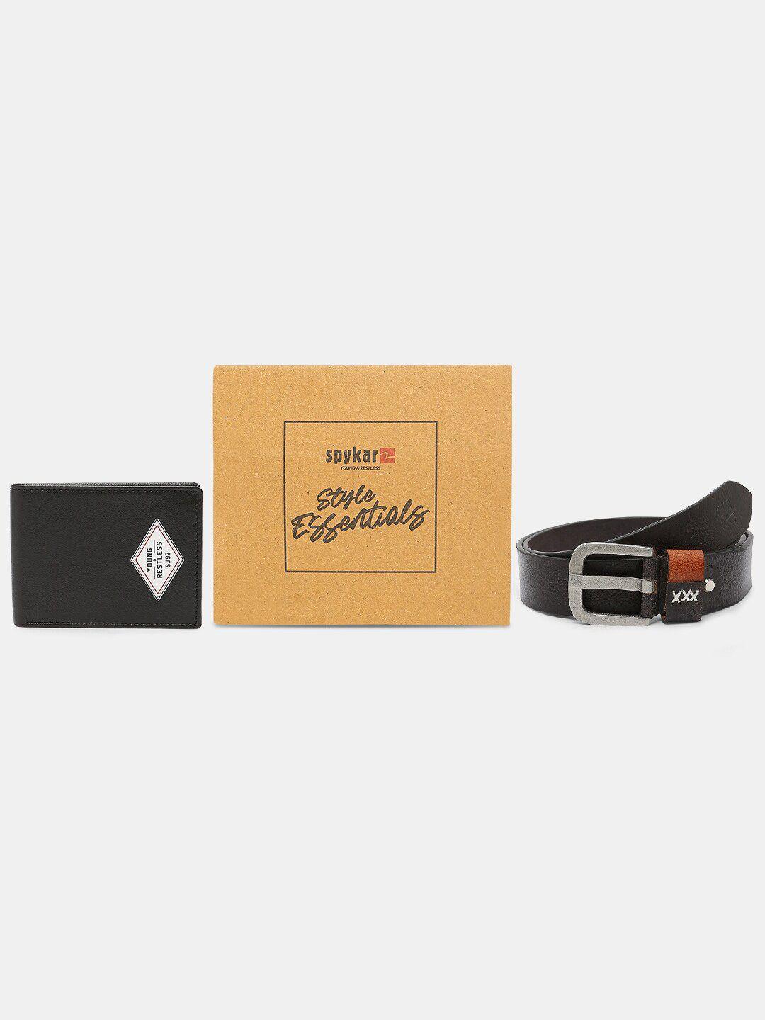 spykar leather belt & wallet combo
