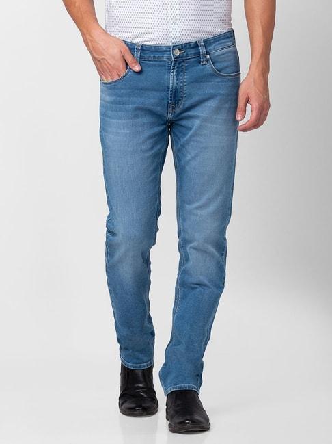 spykar light blue cotton comfort fit jeans