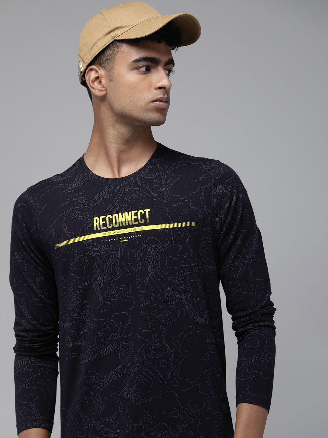 spykar men abstract printed round neck casual t-shirt