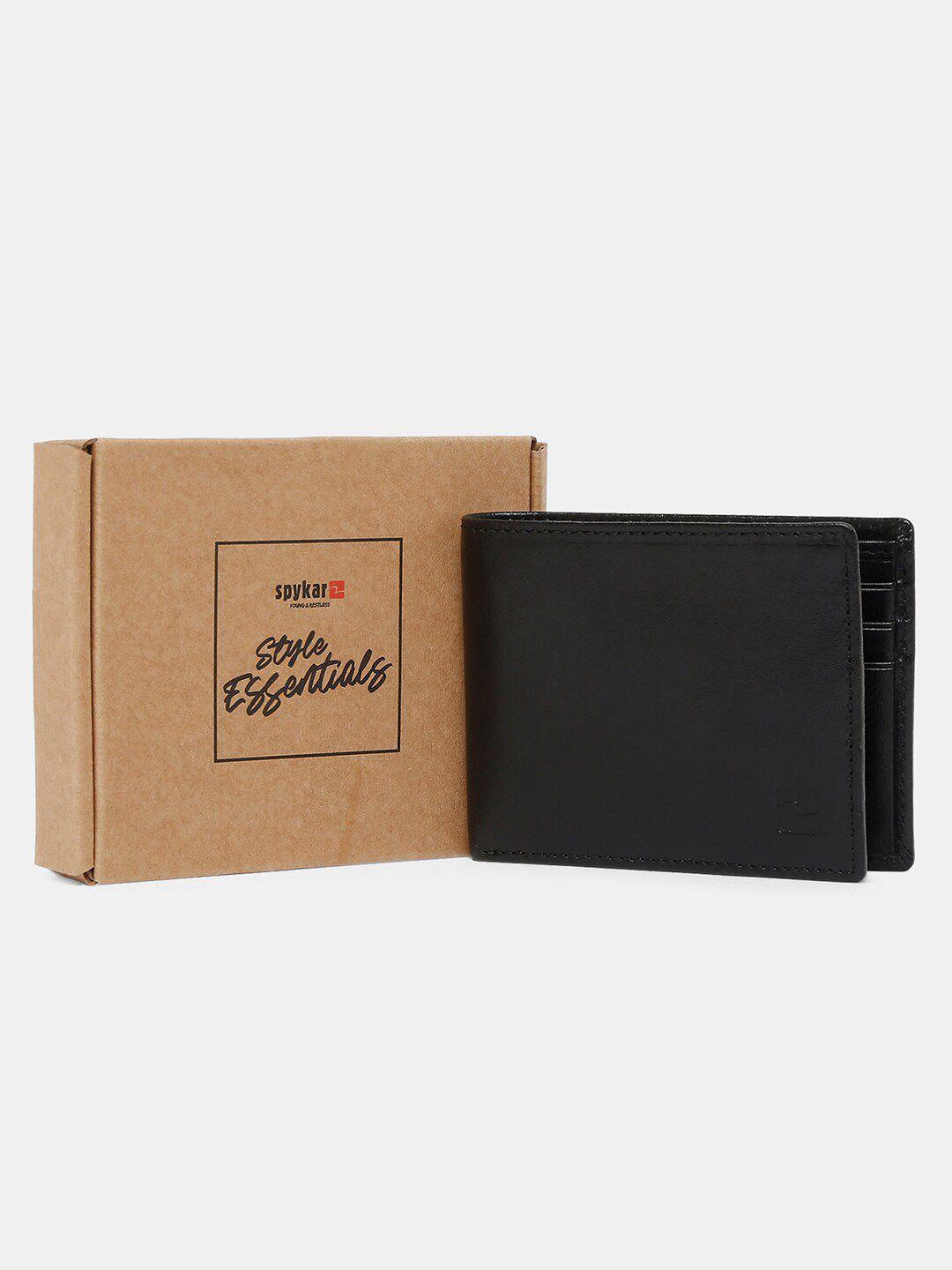 spykar men black leather two fold wallet