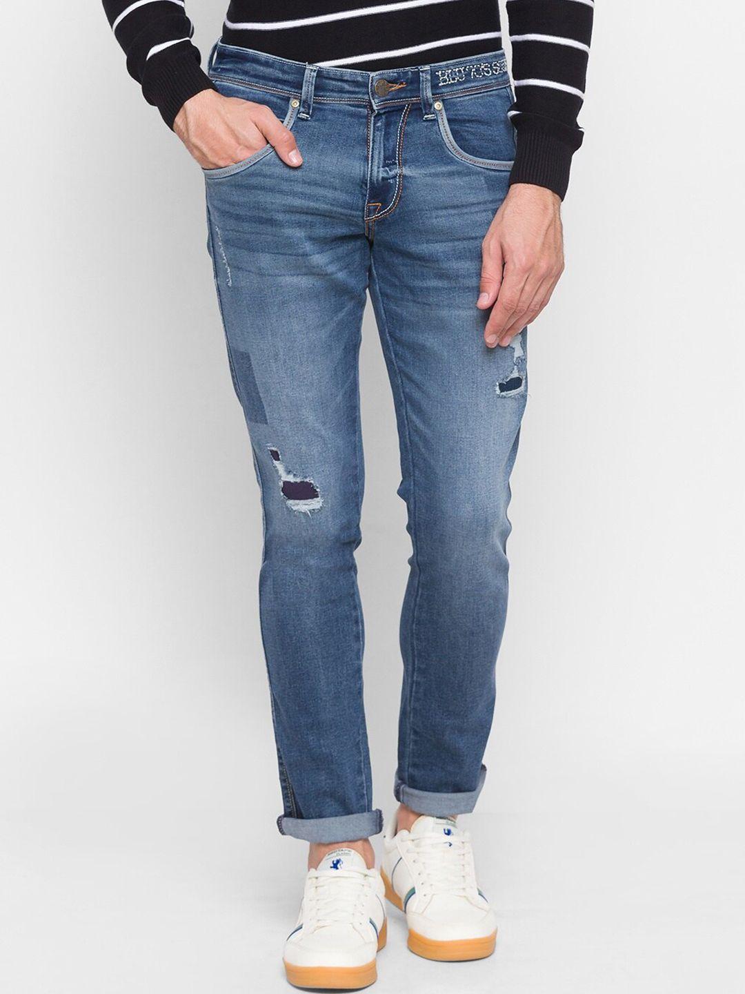spykar-men-blue-skinny-fit-low-rise-mildly-distressed-light-fade-jeans