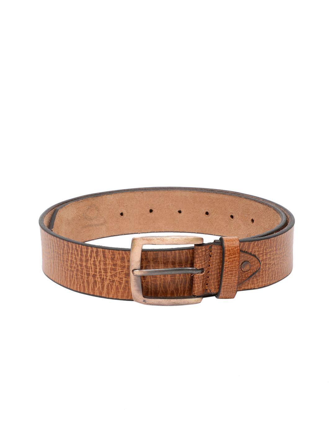 spykar men brown genuine leather textured belt