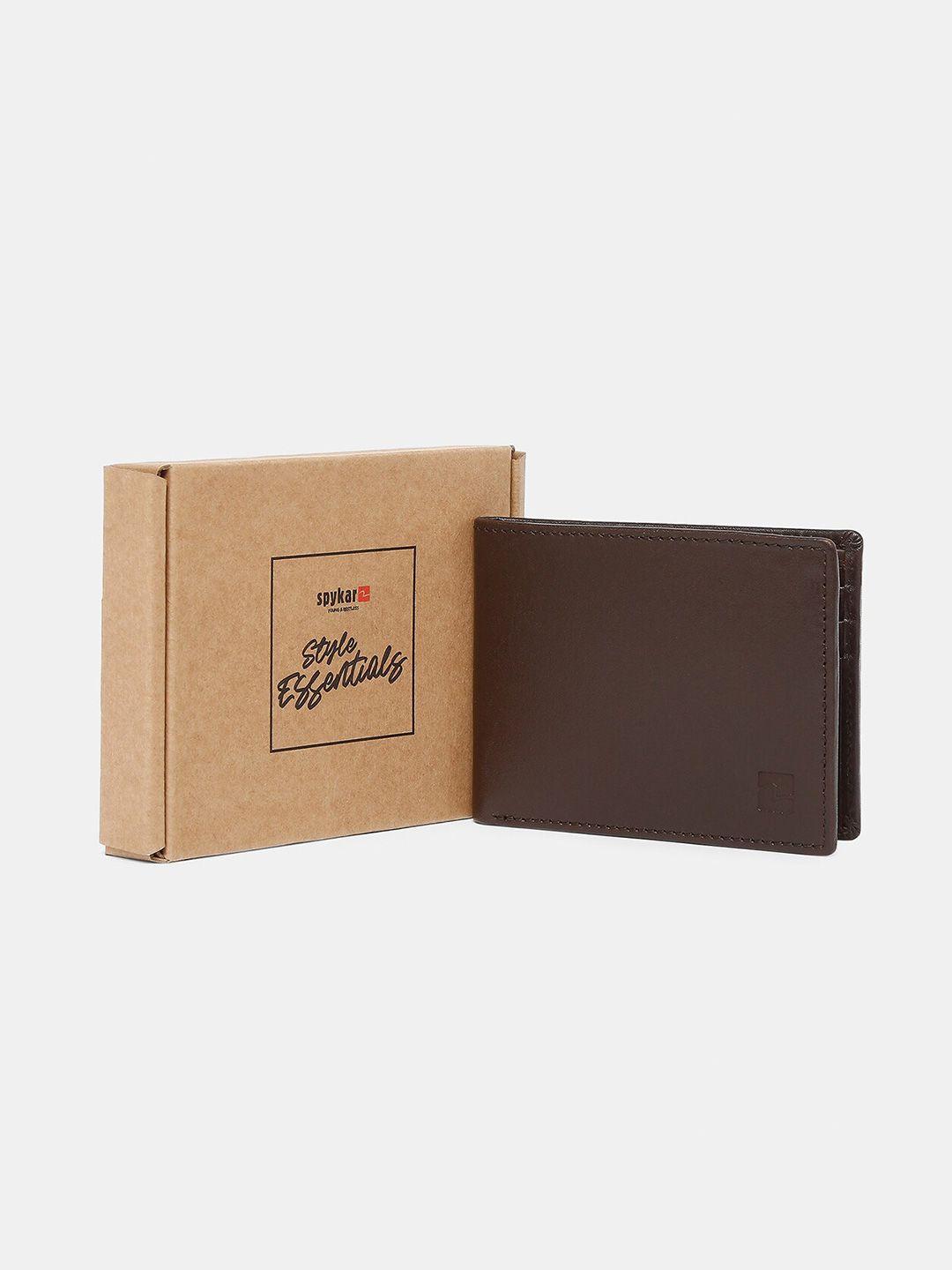 spykar men brown leather two fold wallet