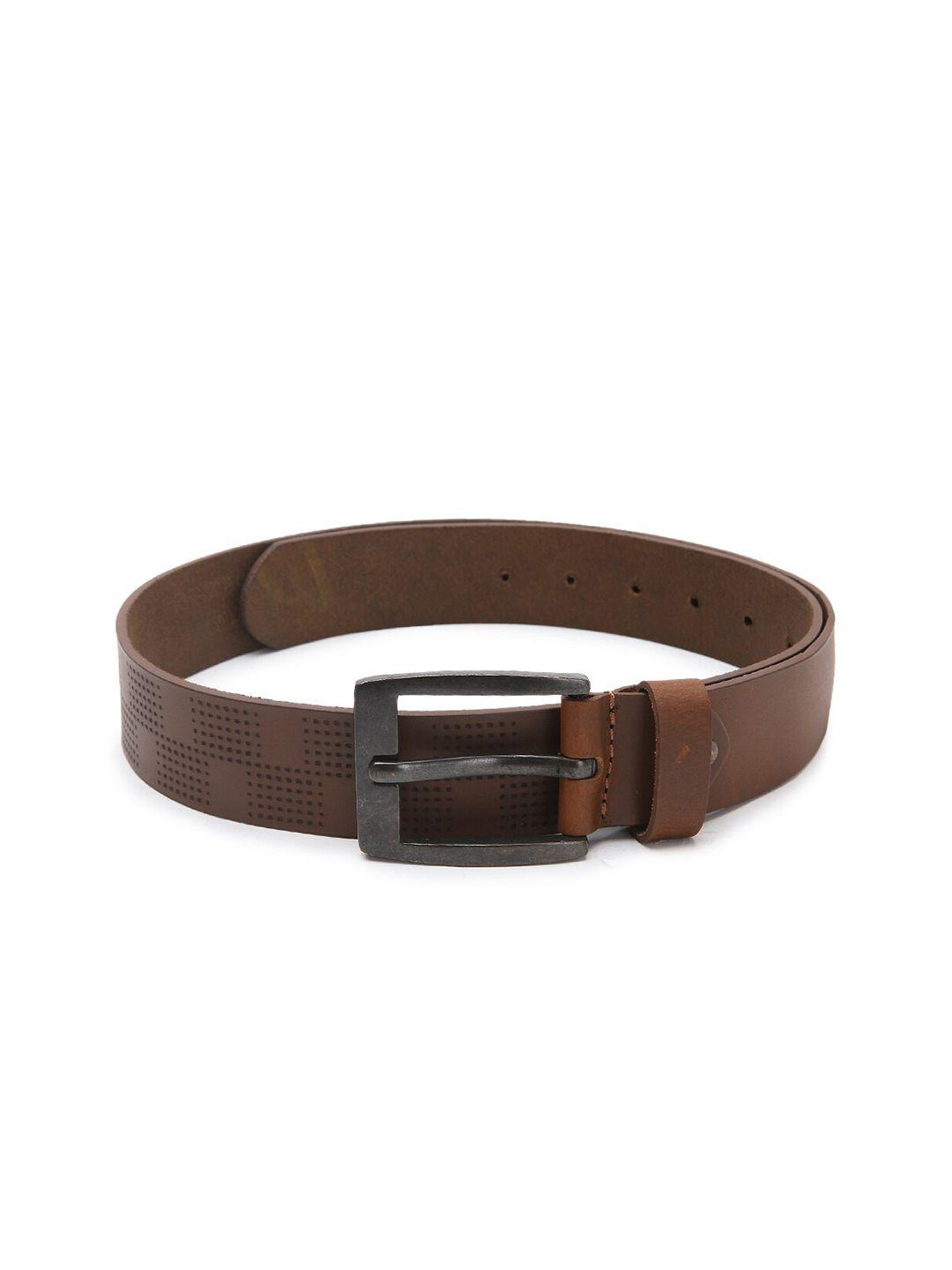 spykar men brown textured leather belt