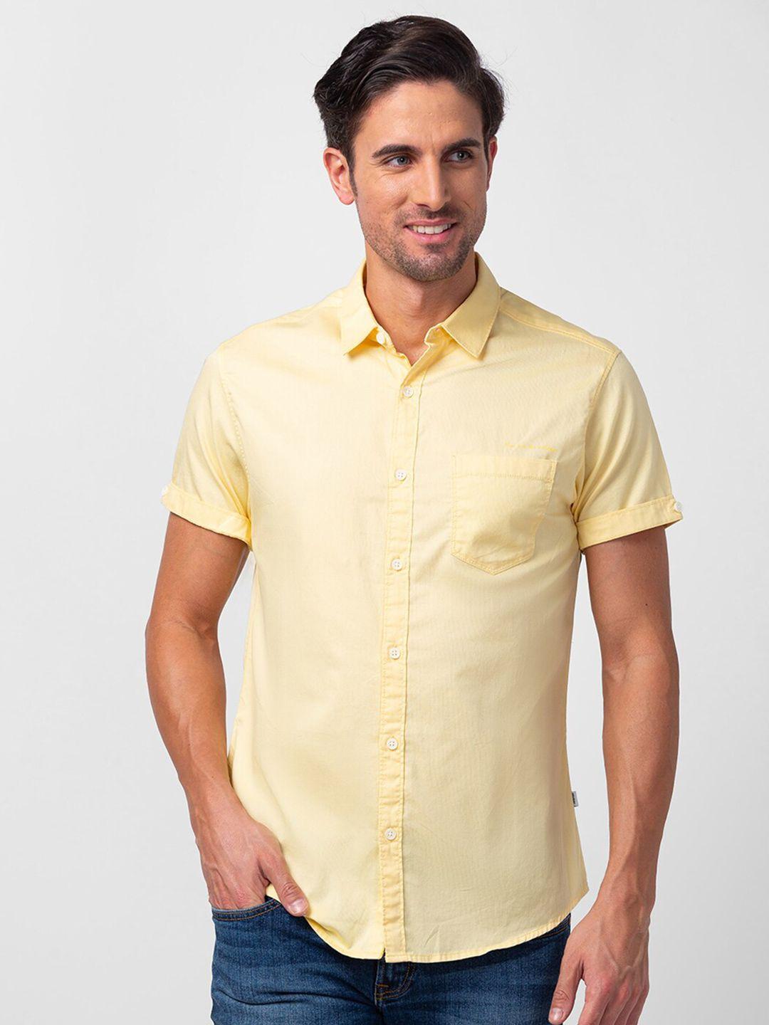spykar men classic slim fit casual cotton shirt