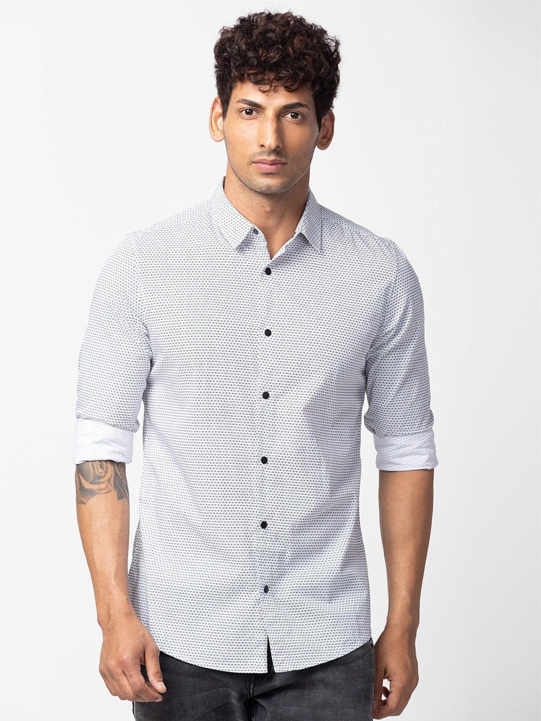 spykar men classic slim fit printed cotton casual shirt