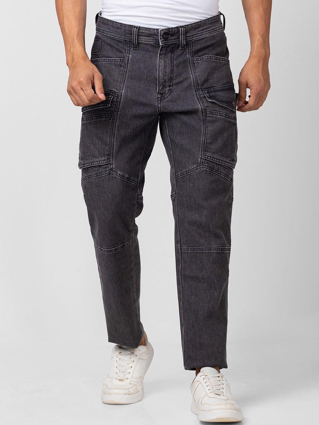 spykar men cotton relaxed fit high-rise jeans