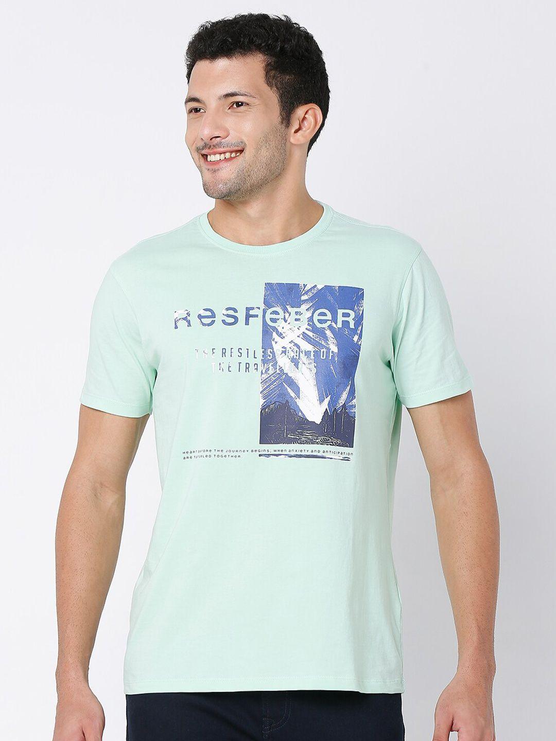 spykar men green typography printed cotton t-shirt