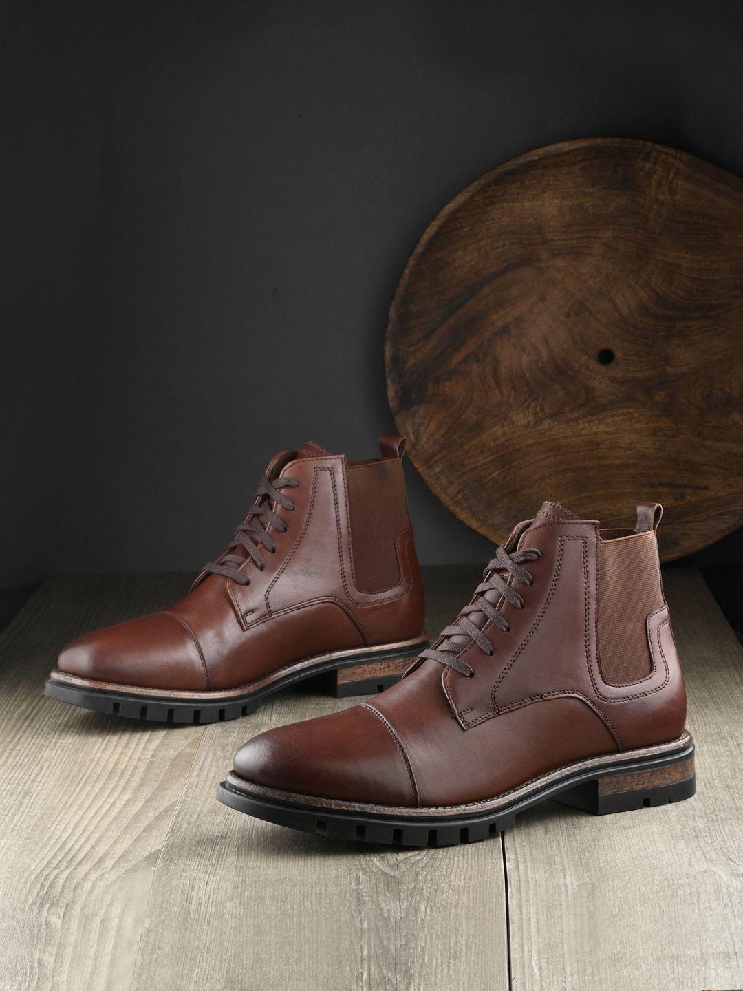 spykar men leather mid-top regular boots