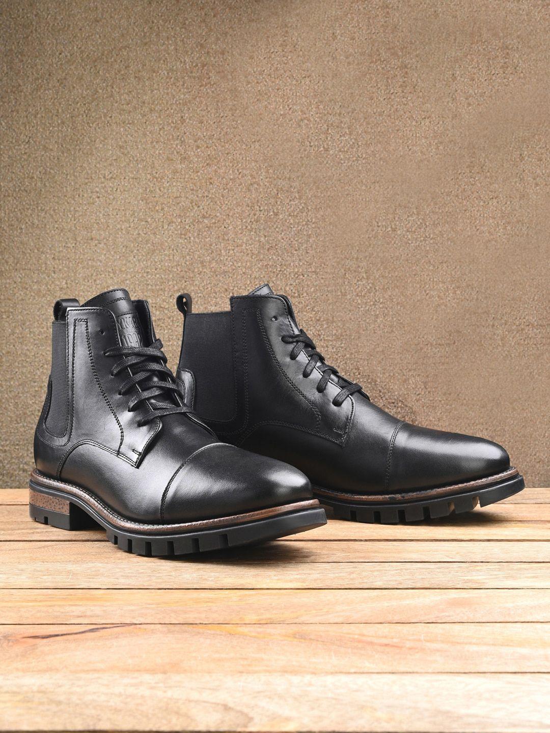 spykar men mid-top leather block heel regular boots