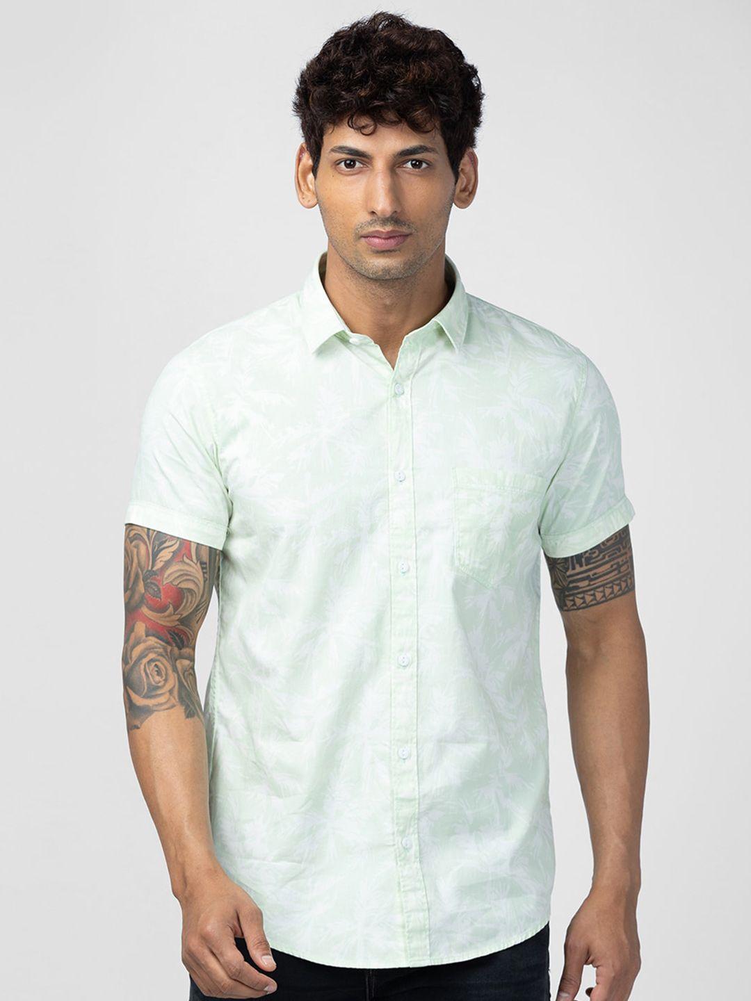 spykar men slim fit floral printed casual cotton shirt