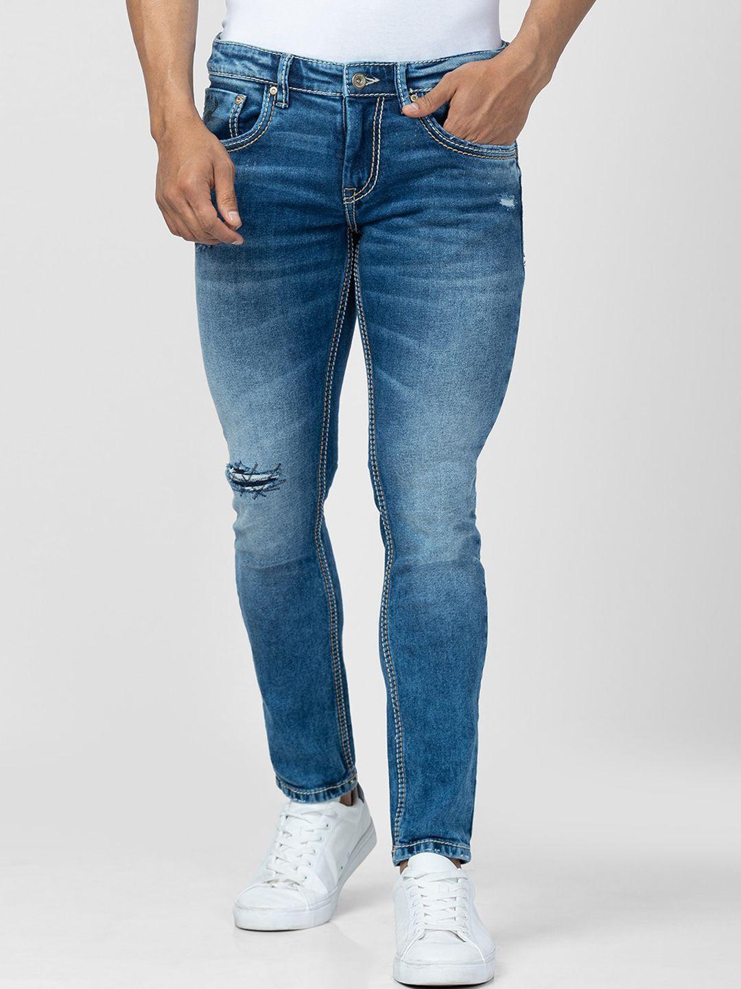 spykar men slim fit low-rise mildly distressed heavy fade jeans
