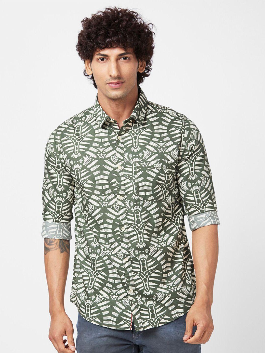 spykar men slim fit printed cotton casual shirt
