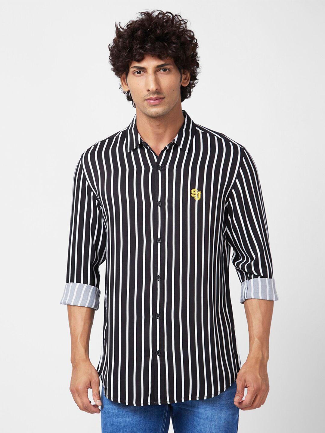 spykar men slim fit striped casual shirt