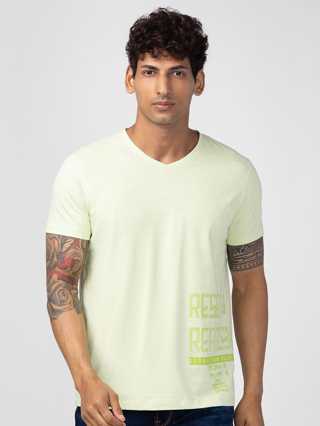 spykar men typography printed v-neck cotton t-shirt