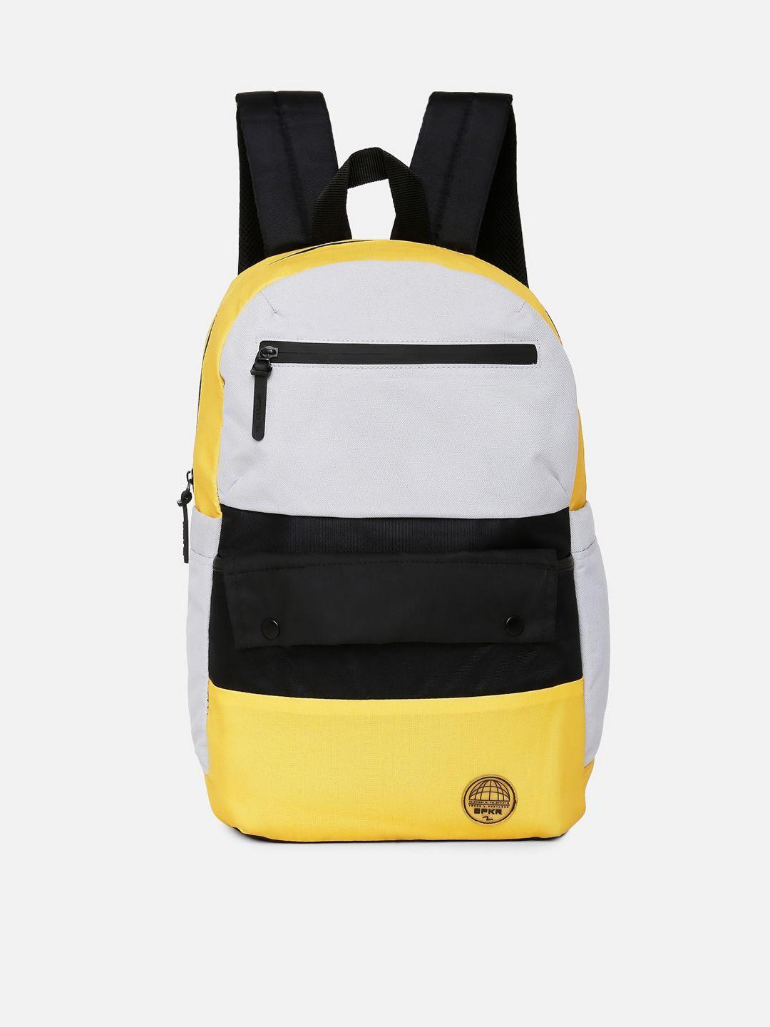 spykar men yellow & black colourblocked backpack