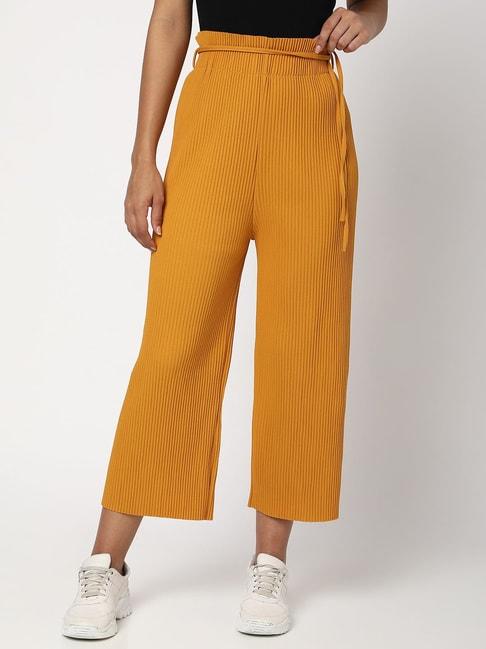 spykar mustard cotton mid rise trousers
