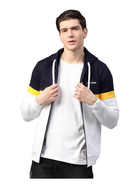 spykar navy & white hooded sweatshirt