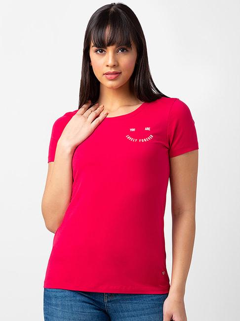 spykar pink regular fit t-shirt